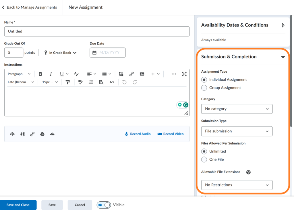 grading assignments in brightspace