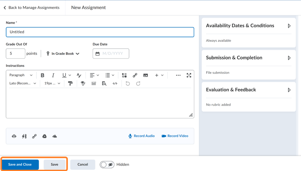 grading assignments in brightspace