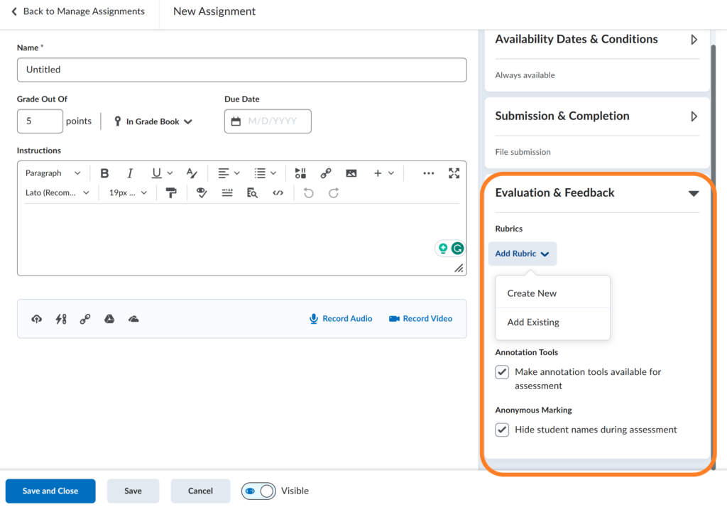 grading assignments in brightspace