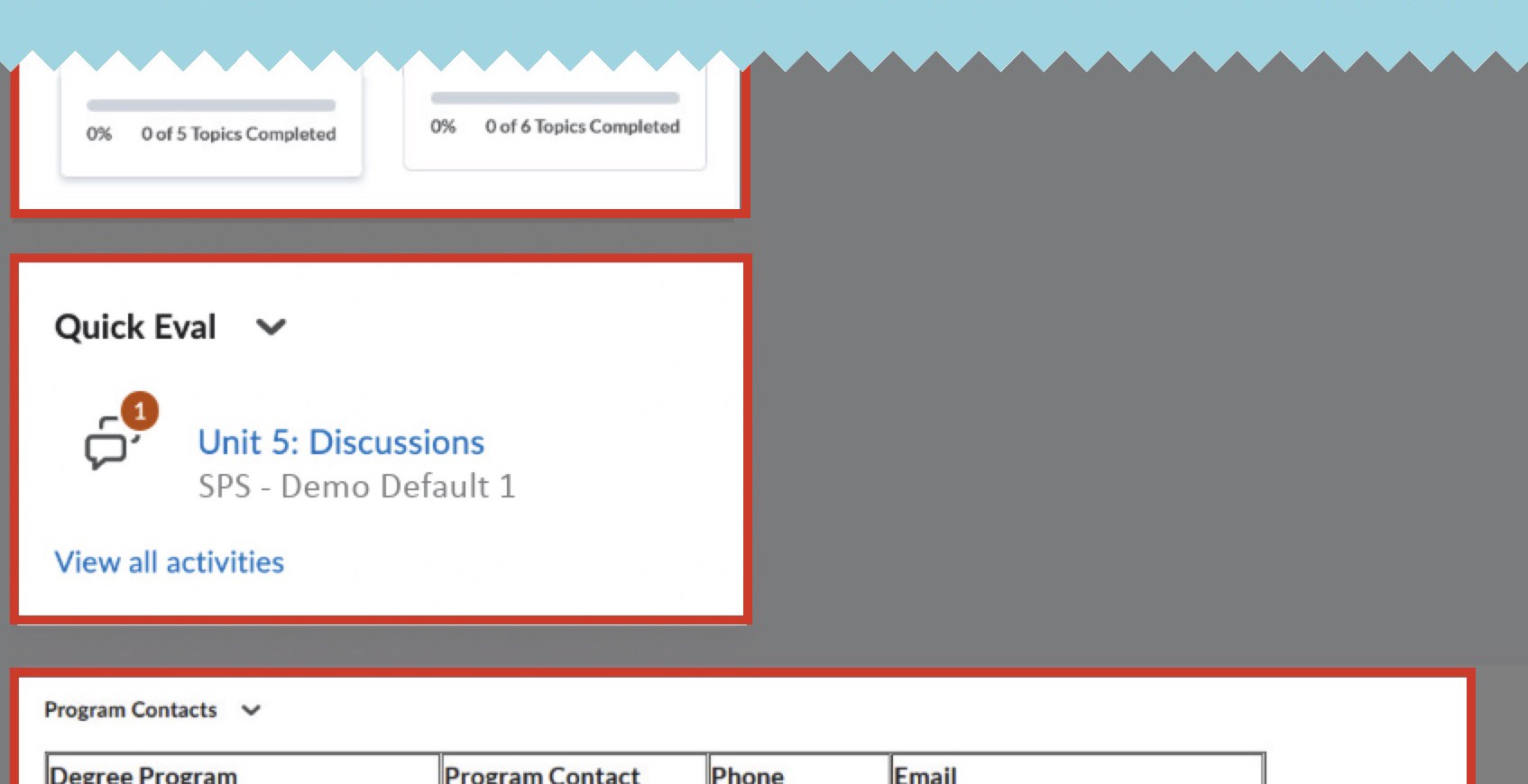 Screenshot segment of the college home page for faculty with the Quick Eval widget highlighted