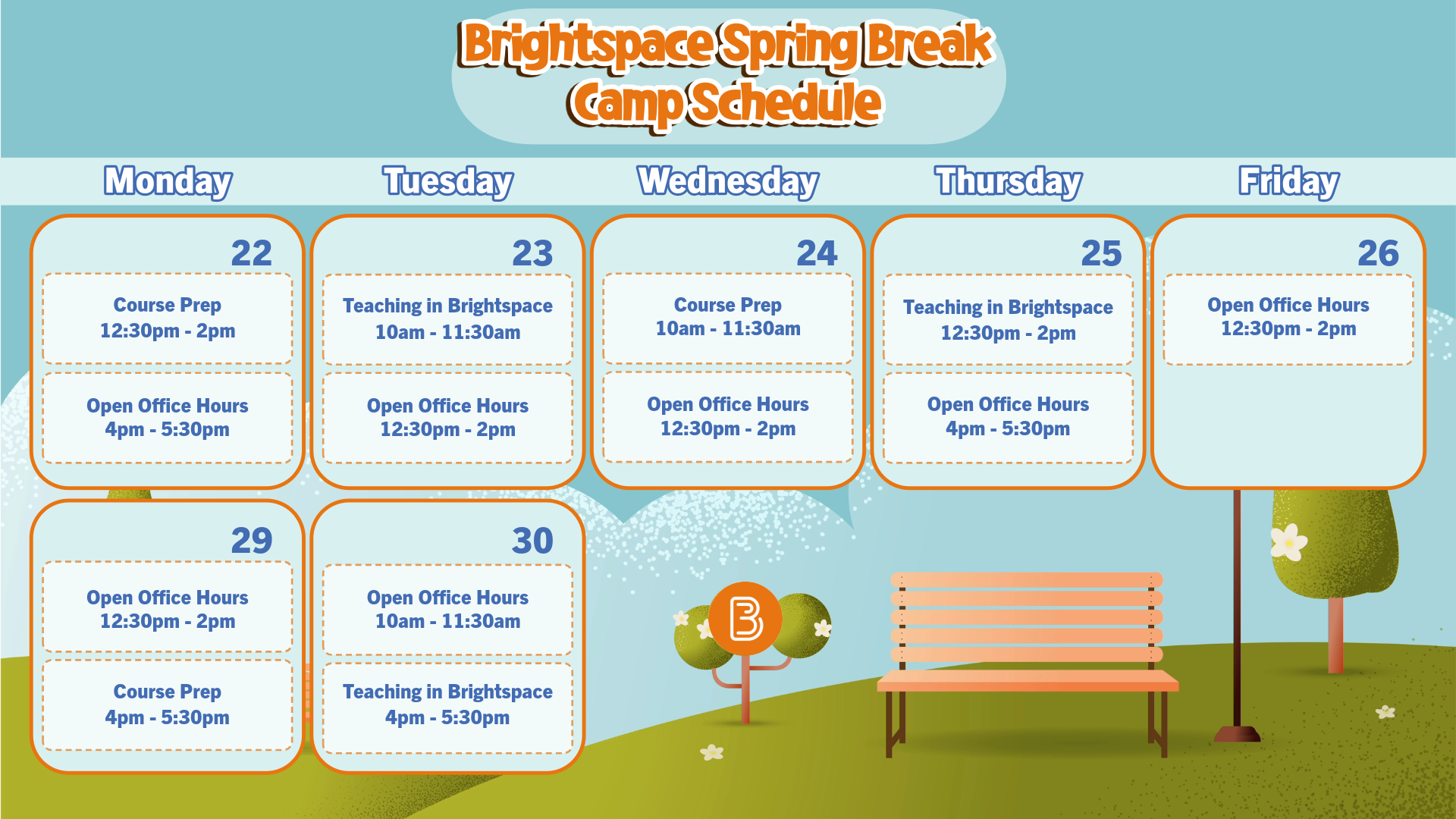 Visual Representation of the Brightspace event calendar