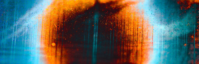 abstract painting made using orange, blue, black colors