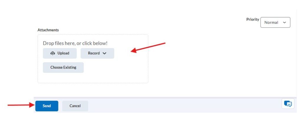 screenshot of the attachments area in the brightspace email tool.