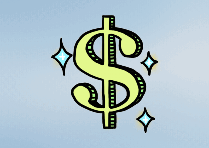 Dollar signs with 3 bursts around it