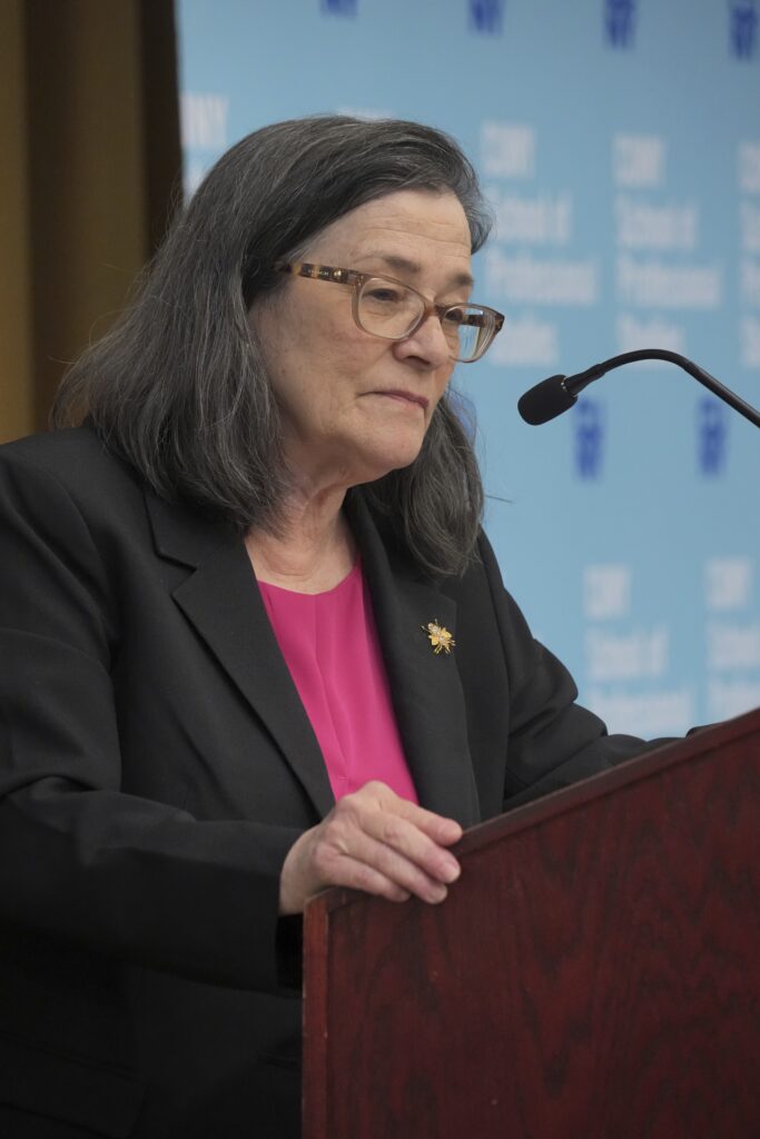 Nursing faculty member Dr. Kathleen Marsala Cervasio moderated the ceremony.