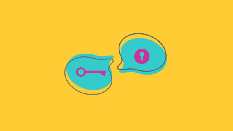 yellow background with two conversation bubbles