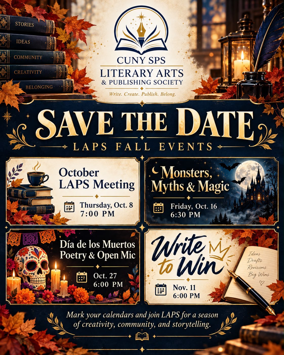 save the date with 4 events listed in the center